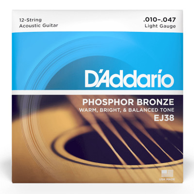 D'ADDARIO EJ38 PHOSPHOR BRONZE LIGHT 12-STRING (10-47) струни для акустичної гітари